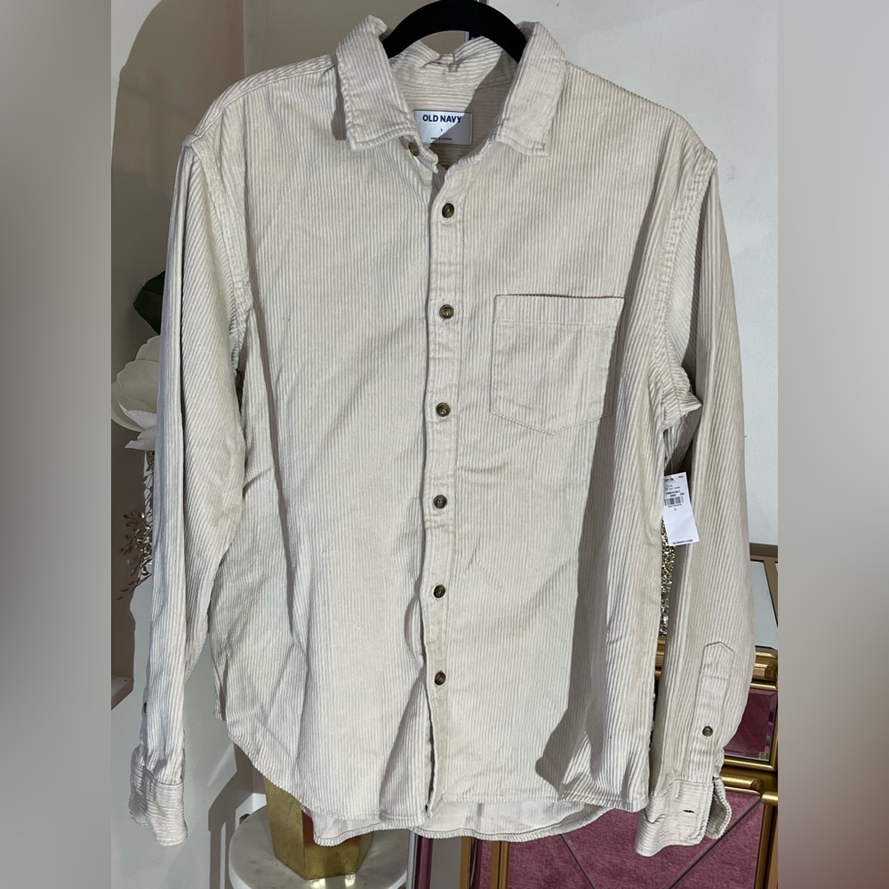NWT Old Navy L long sleeve, corduroy button-down collar shirt front pocket men’s